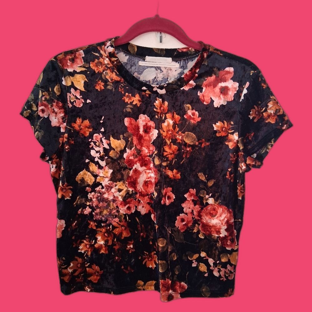 Urban Outfitters Multicolor Floral Crushed Velvet Cropped Tee Size Large
